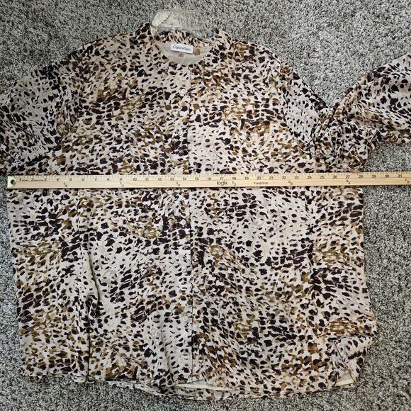 Calvin Klein Chiffon Long Sleeve Button Front Blouse Animal Print Lined Size 3X - Picture 14 of 15